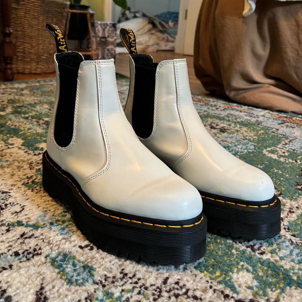 White Dr. Martens Unisex 2976 Platform Chelsea Boot